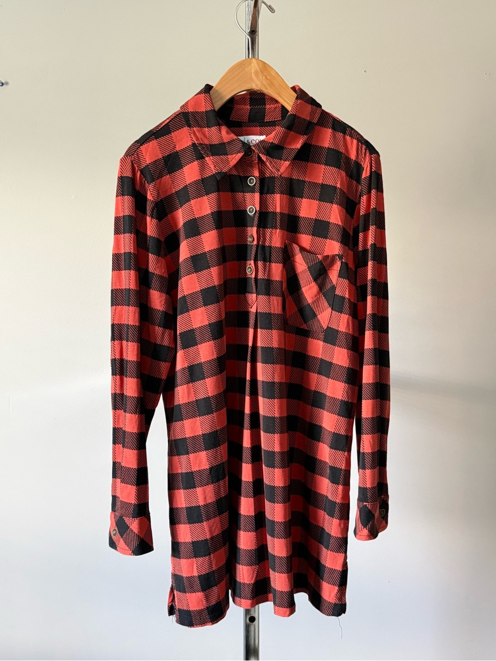 Denim & Co. Spice Black Buffalo Check Henley Tunic MP